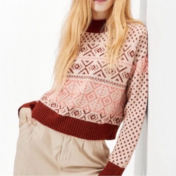 American Eagle Fairisle Mock Neck Cropped Sweater Size M - Picture 2 of 12